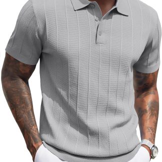 Knit Polo Shirts Short Sleeve Ribbed Textured Polo Shirt image 1