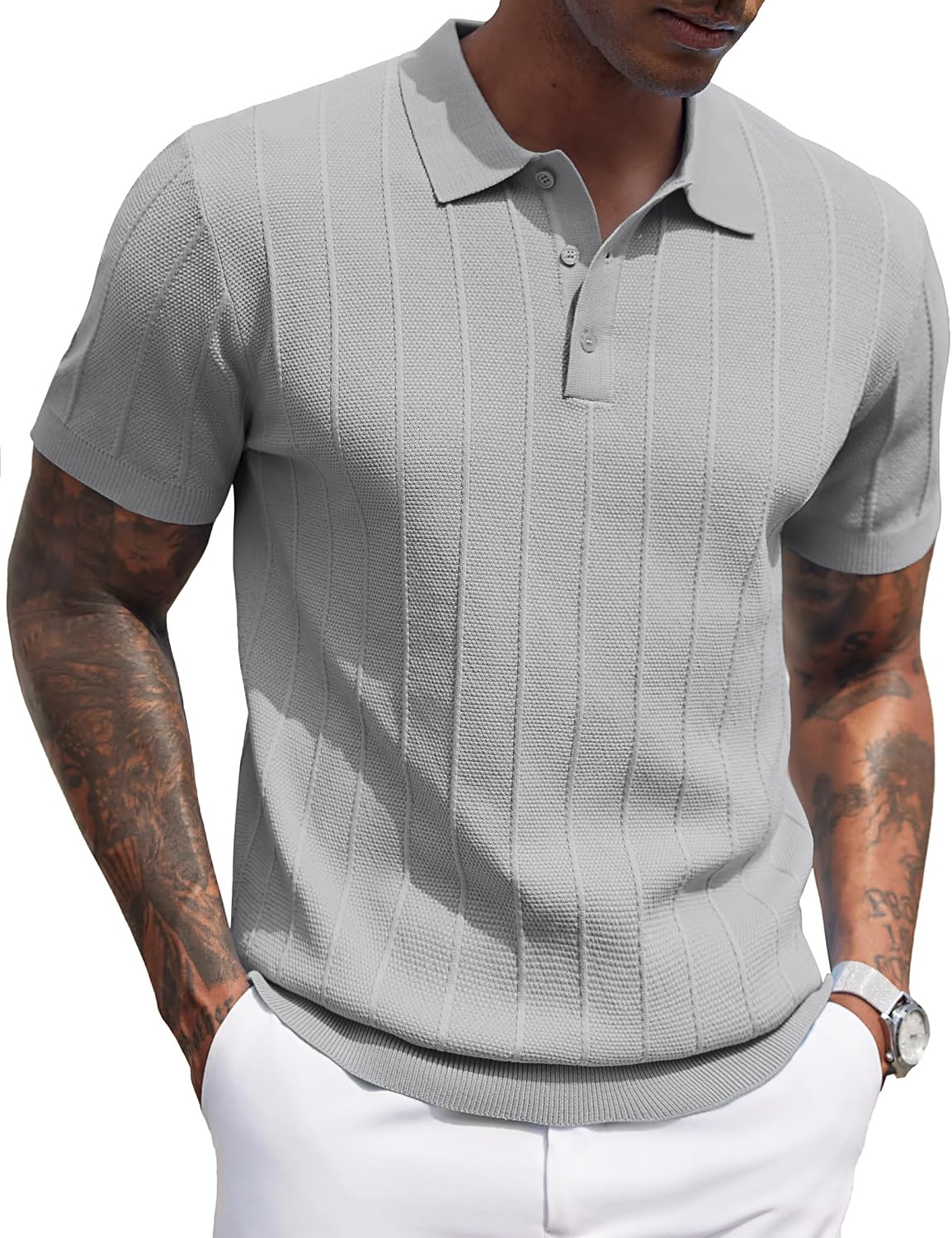 Knit Polo Shirts Short Sleeve Ribbed Textured Polo Shirt image 1
