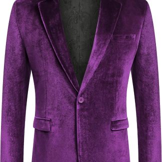 Velvet Blazer Notched Lapel Velour Suit Jacket One Button image 1
