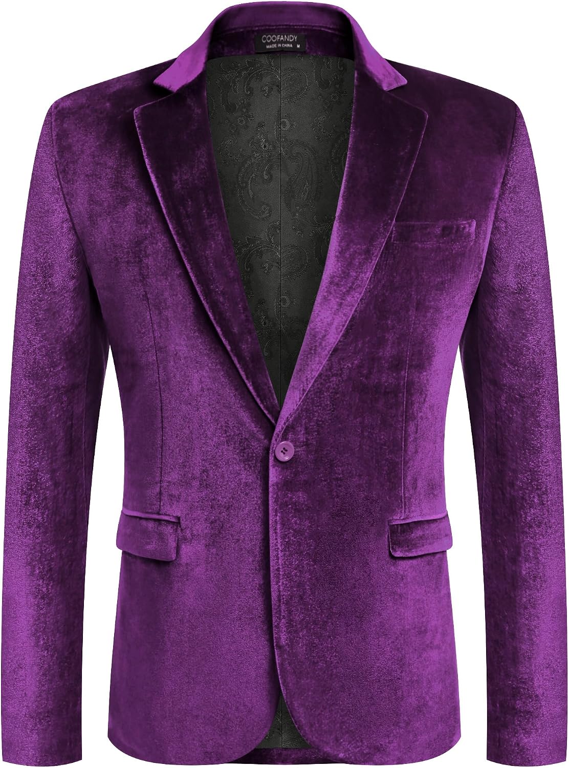Velvet Blazer Notched Lapel Velour Suit Jacket One Button image 1