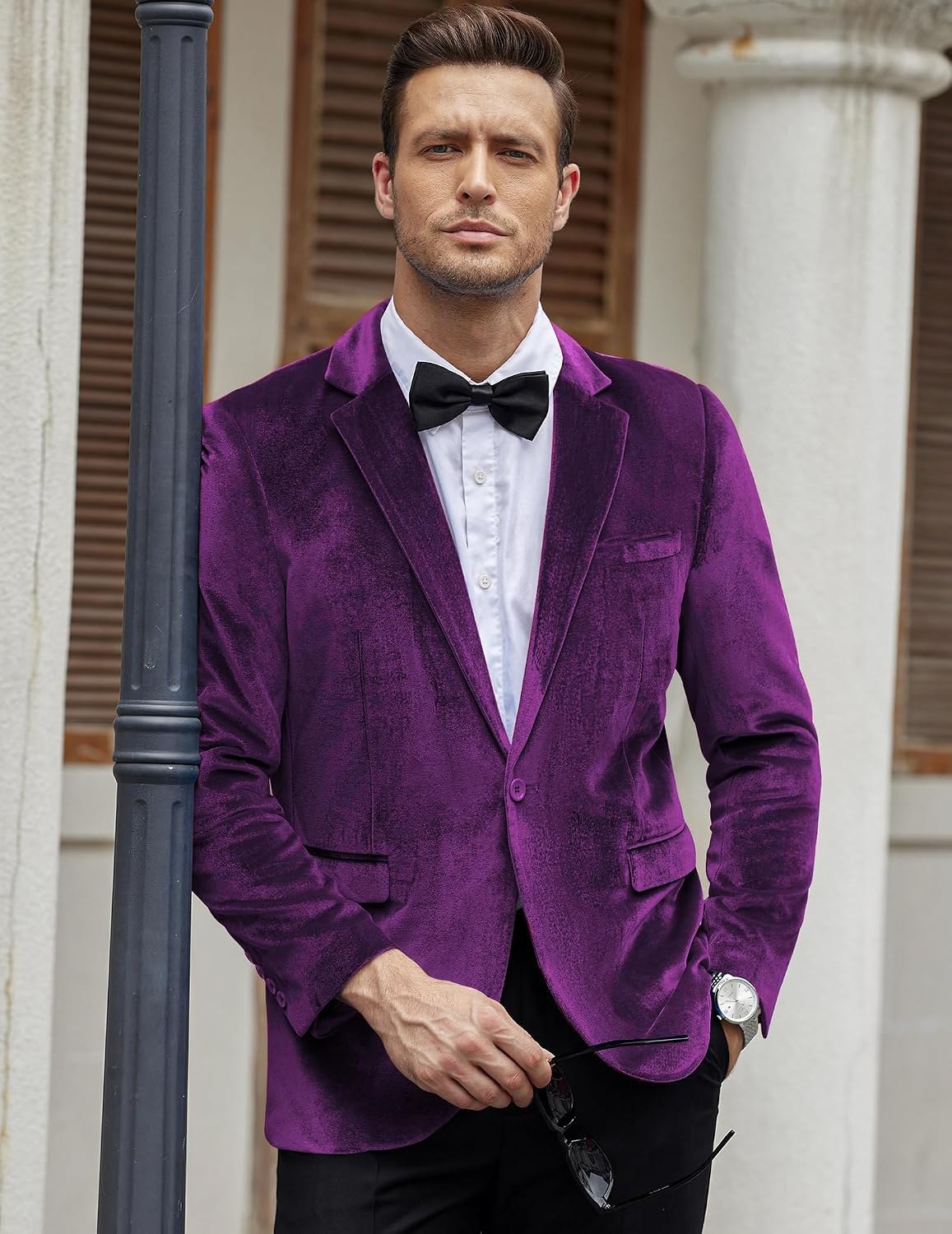 Velvet Blazer Notched Lapel Velour Suit Jacket One Button image 2