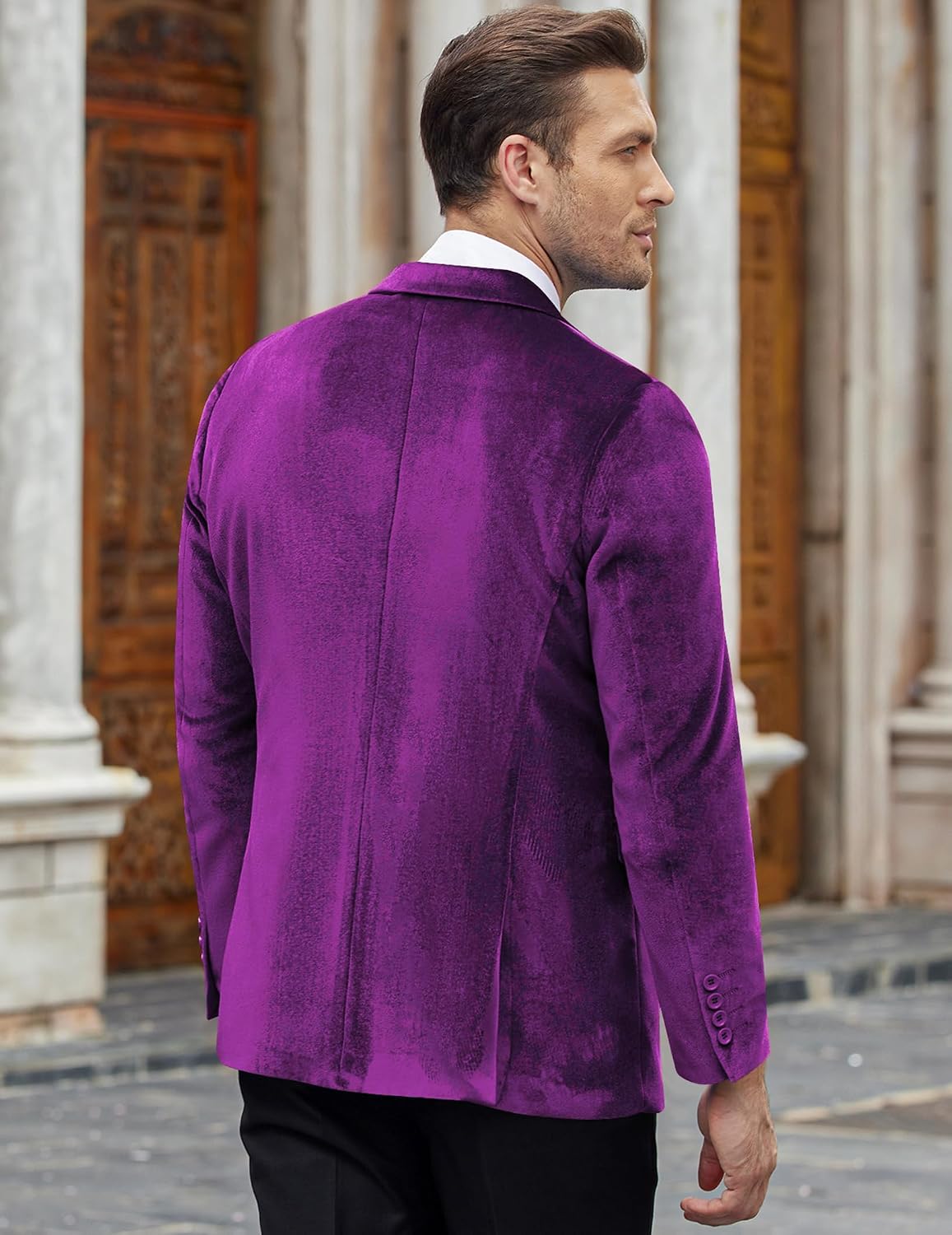 Velvet Blazer Notched Lapel Velour Suit Jacket One Button image 3